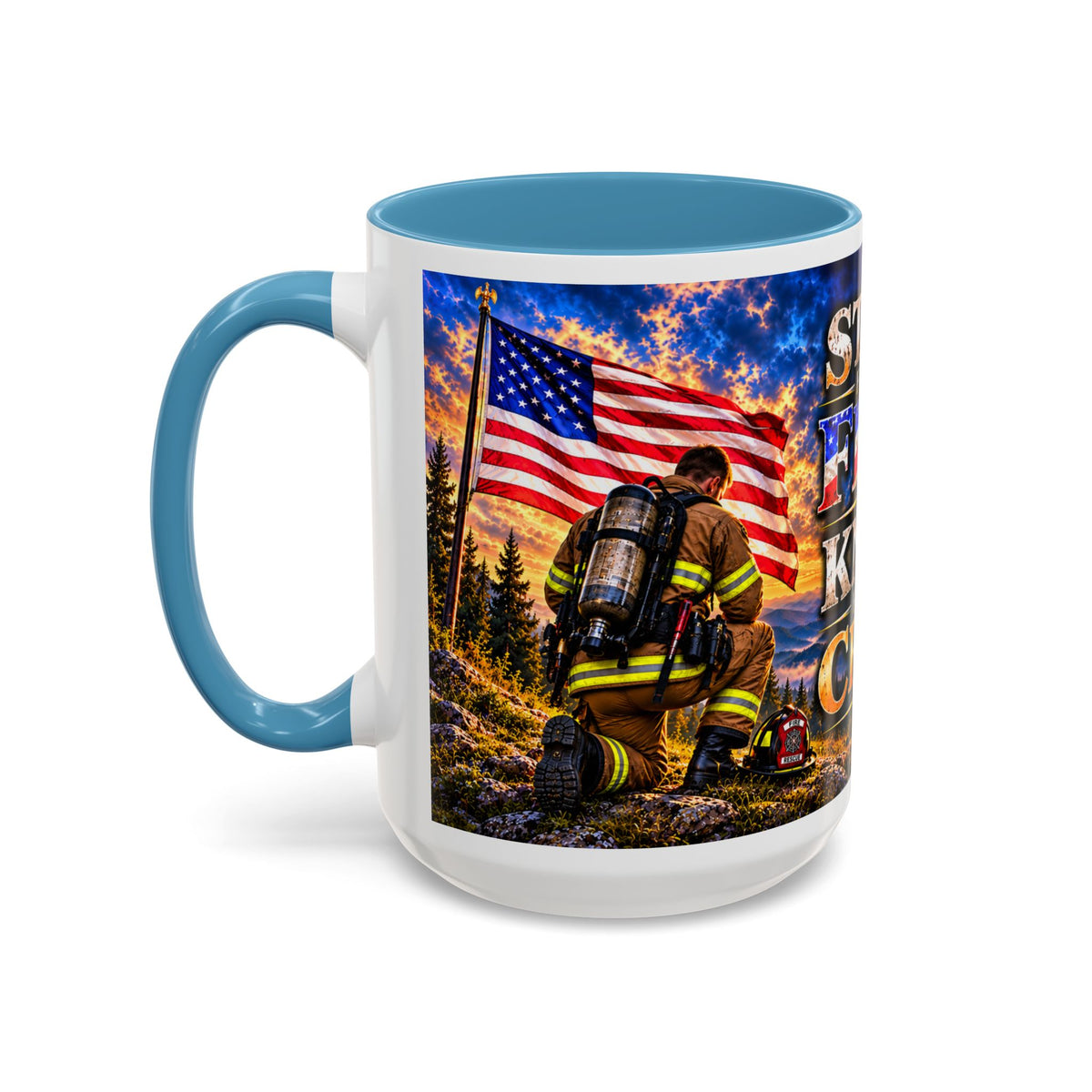 Firefighter Coffee Mug - "Stand for the Flag, Kneel for the Cross" Patriotic  Accent Mug