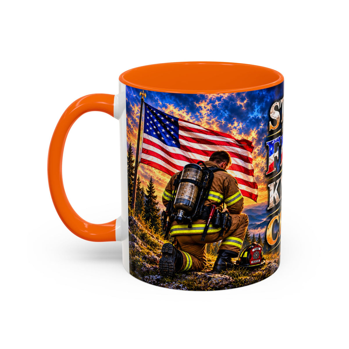 Firefighter Coffee Mug - "Stand for the Flag, Kneel for the Cross" Patriotic  Accent Mug