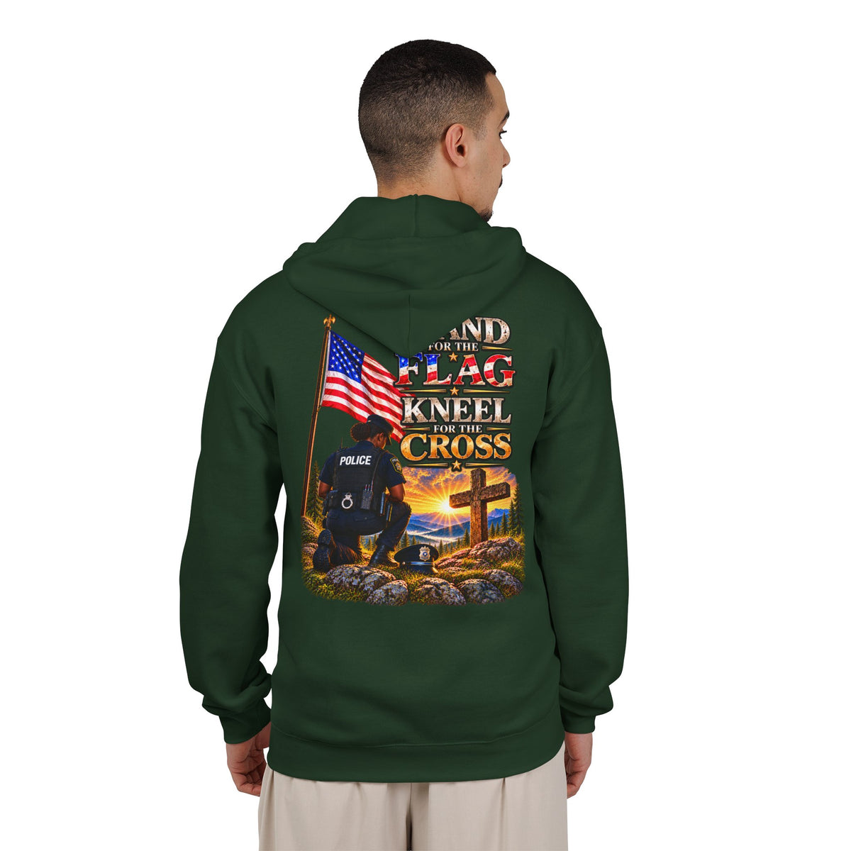 Police Officer 4 Stand for the Flag, Kneel for the Cross - Hoodie