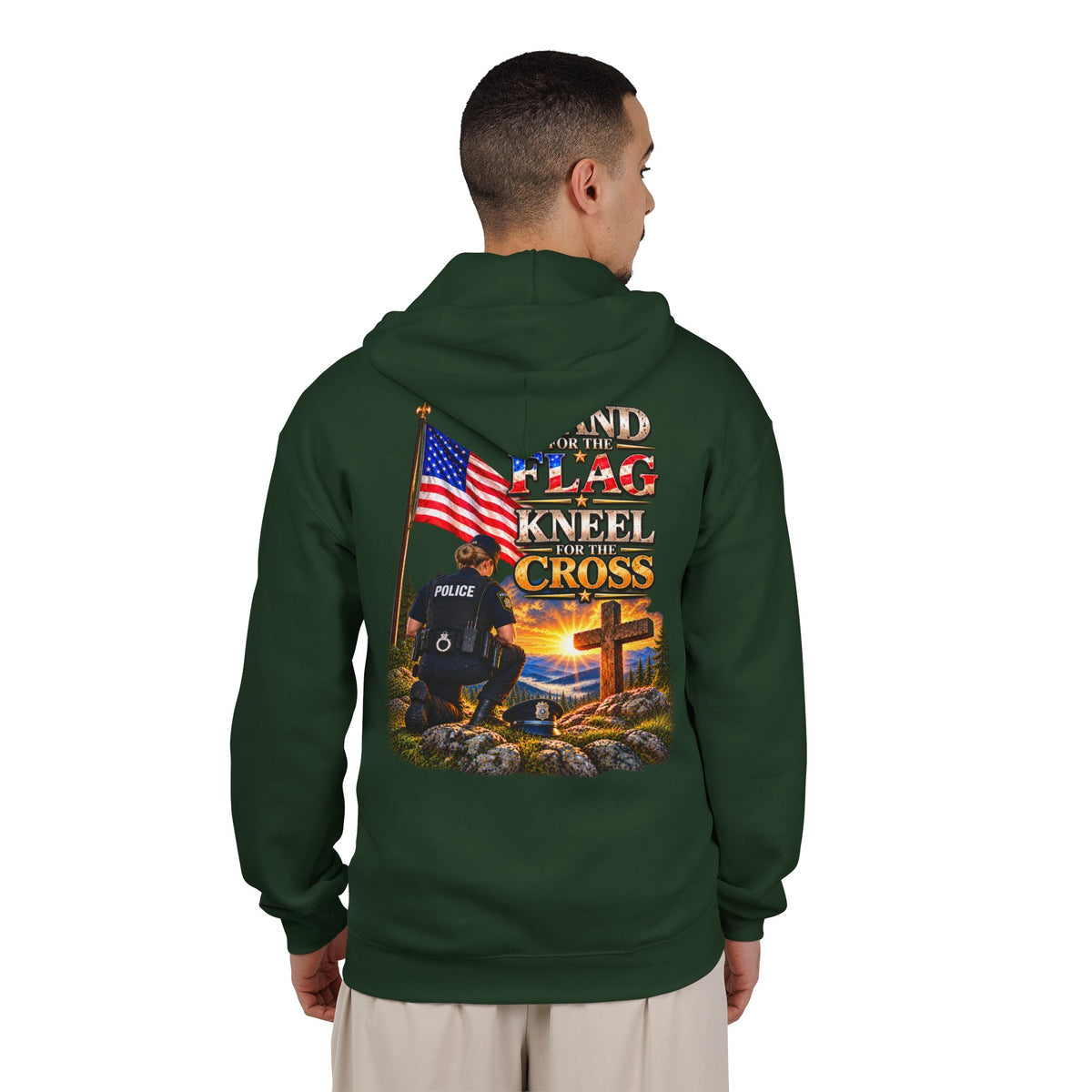 Police Officer 3 Stand for the Flag, Kneel for the Cross - Hoodie