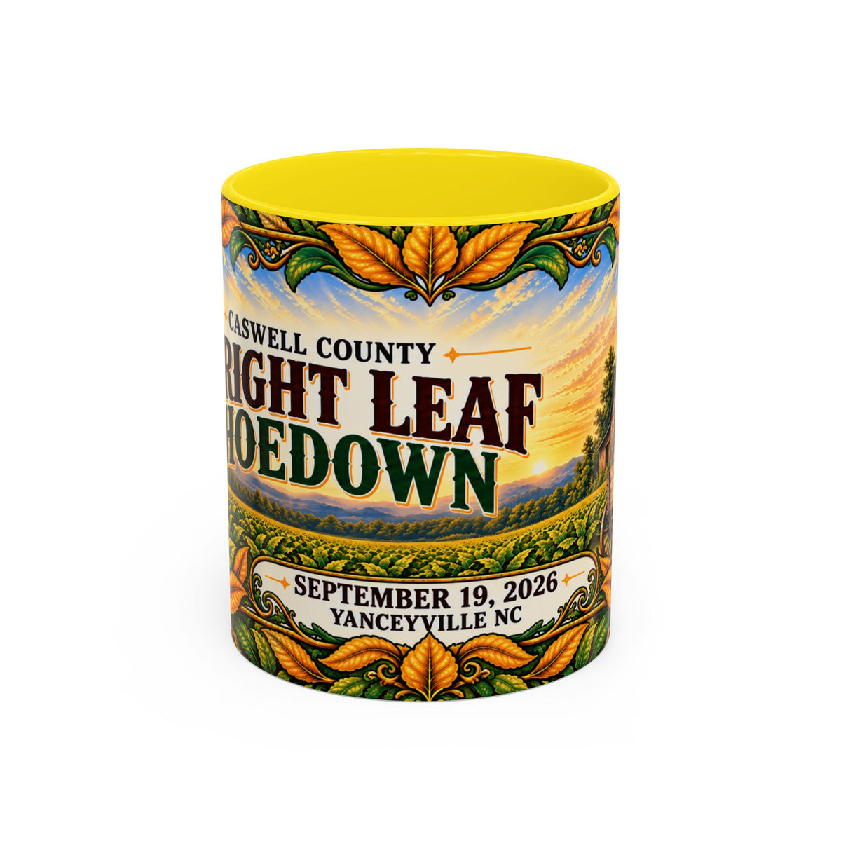 Bright Leaf Hoedown Coffee Mug Wrap — Caswell County Event Souvenir (Sept 19, 2026)