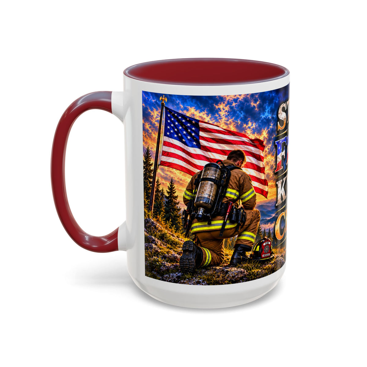 Firefighter Coffee Mug - "Stand for the Flag, Kneel for the Cross" Patriotic  Accent Mug