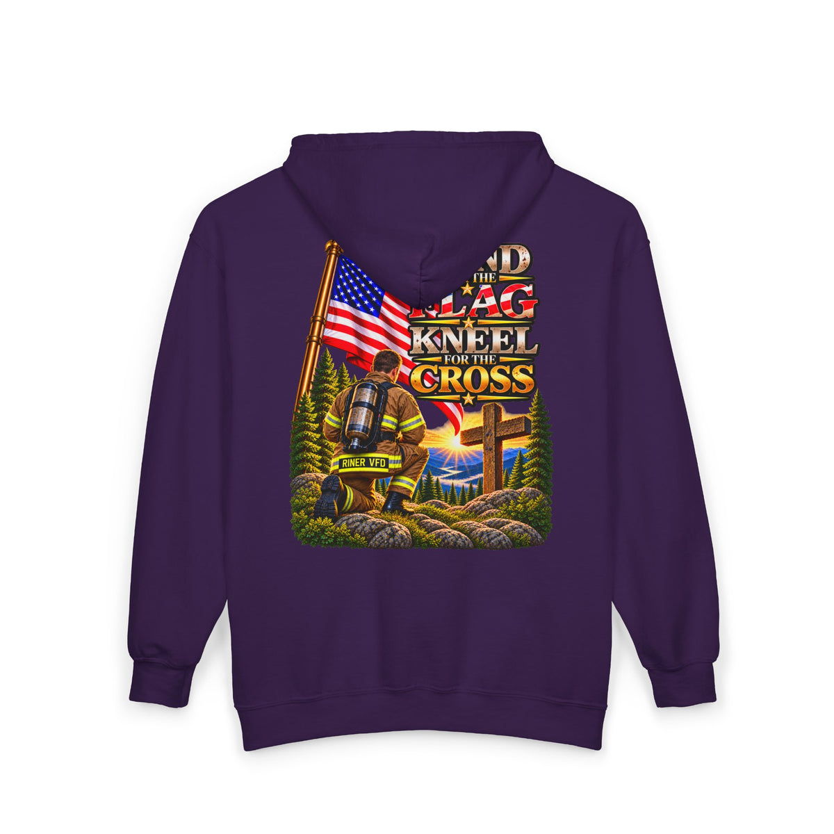 Riner VFD Firefighter Stand for the Flag, Kneel for the Cross - Hoodie_WM