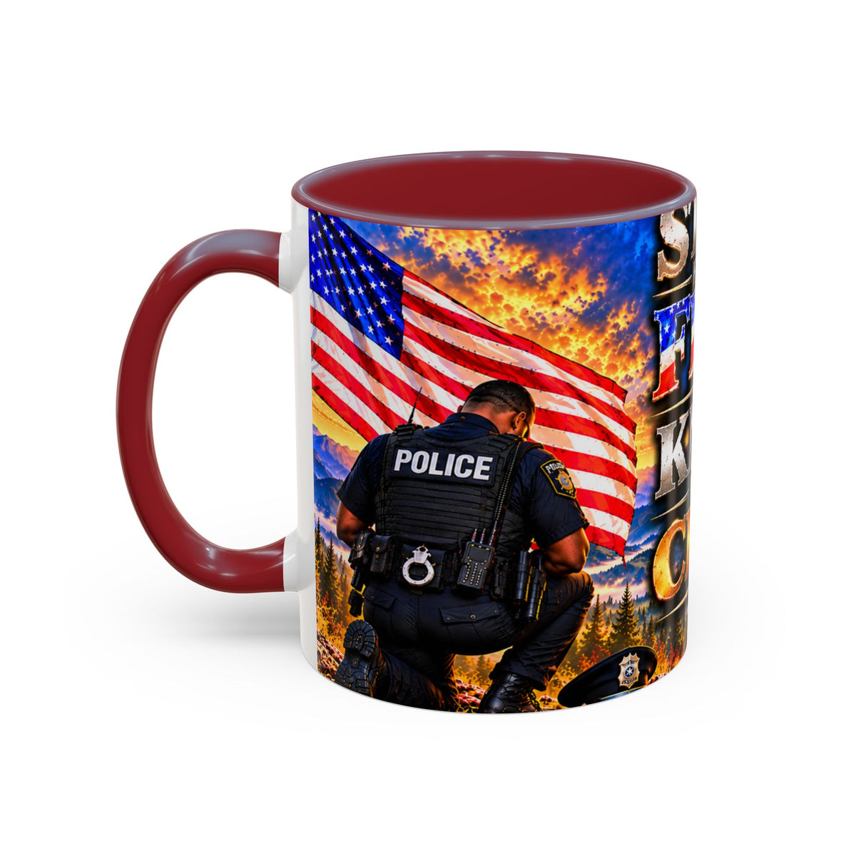 Coffee Mug - "Stand for the Flag, Kneel for the Cross" Police Officer Tribute 11oz or 15oz Mug
