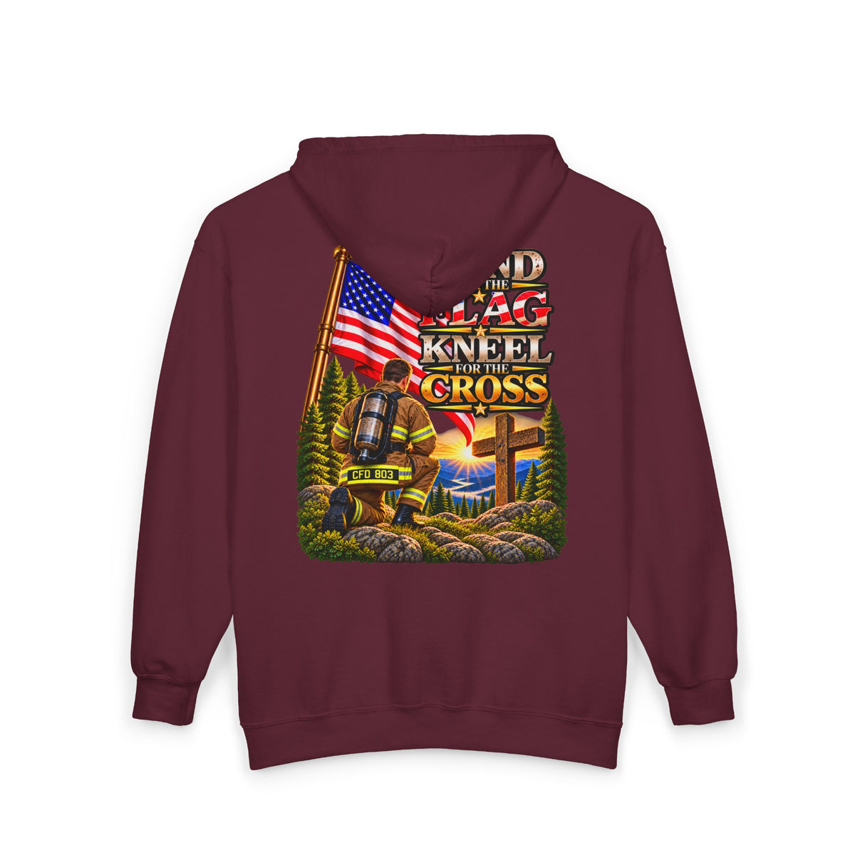 CFD 803 Firefighter Stand for the Flag, Kneel for the Cross - Hoodie_WM