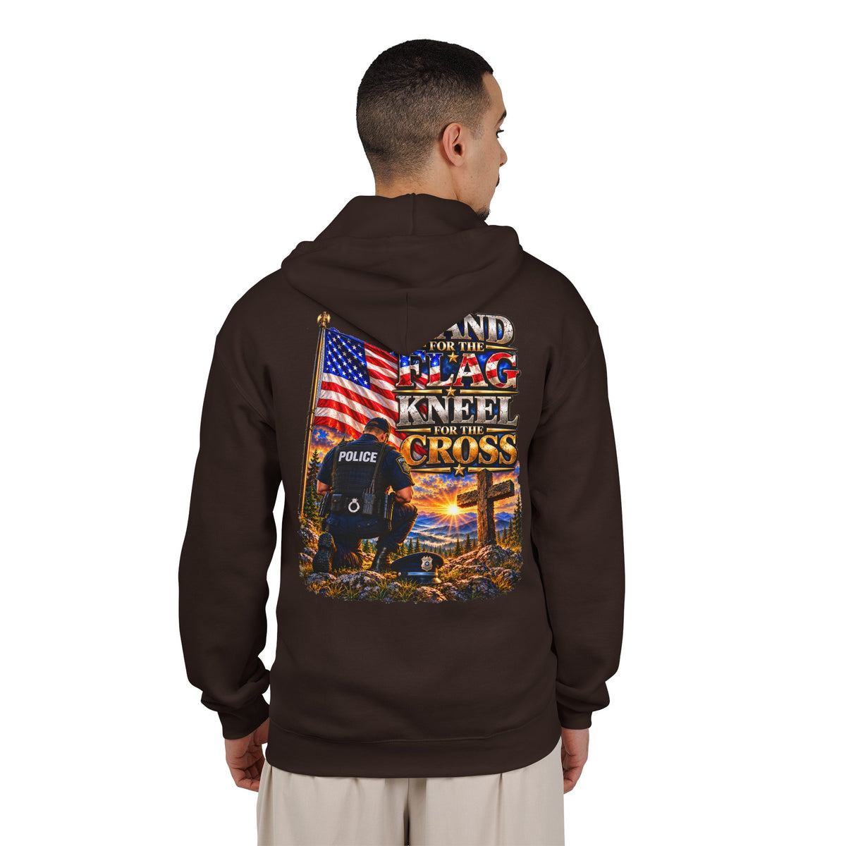 Police Officer Stand for the Flag, Kneel for the Cross - Hoodie