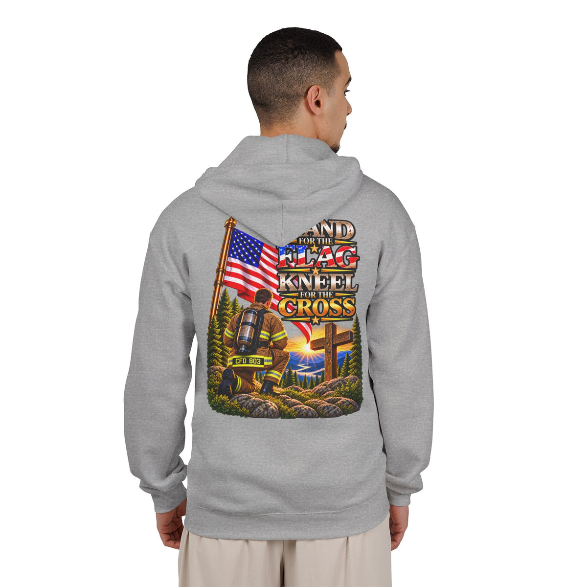 CFD 803 Firefighter Stand for the Flag, Kneel for the Cross - Hoodie_WM