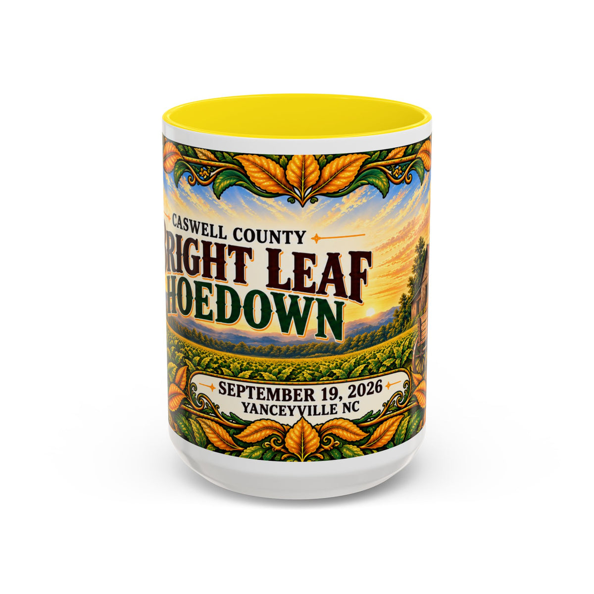 Bright Leaf Hoedown Coffee Mug Wrap — Caswell County Event Souvenir (Sept 19, 2026)