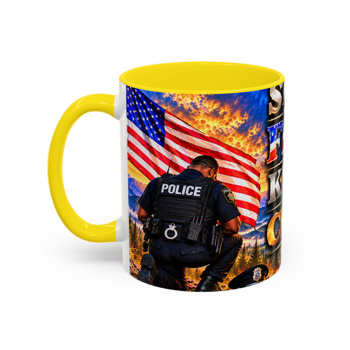 Coffee Mug - "Stand for the Flag, Kneel for the Cross" Police Officer Tribute 11oz or 15oz Mug