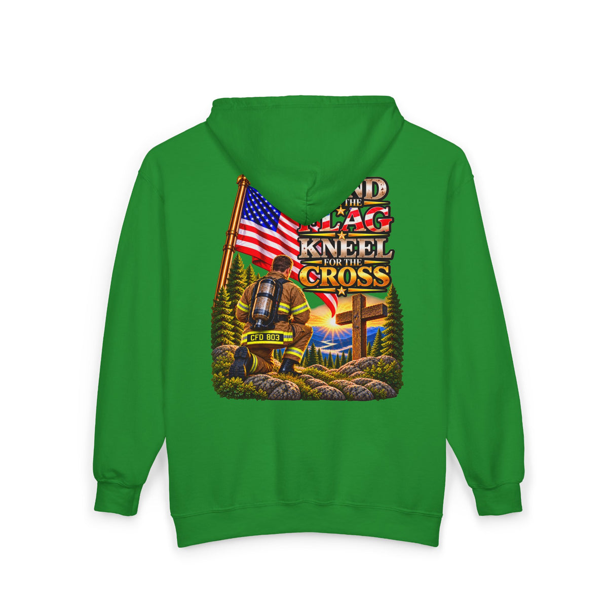 CFD 803 Firefighter Stand for the Flag, Kneel for the Cross - Hoodie_WM
