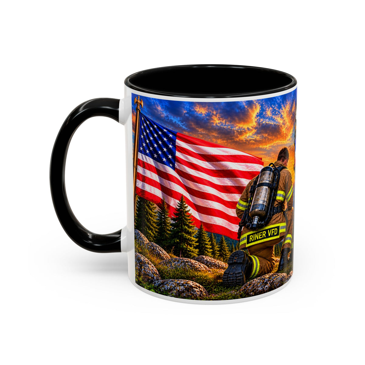 Riner_Firefighter_Stand for the Flag, Kneel for the Cross Coffee Mug_WM