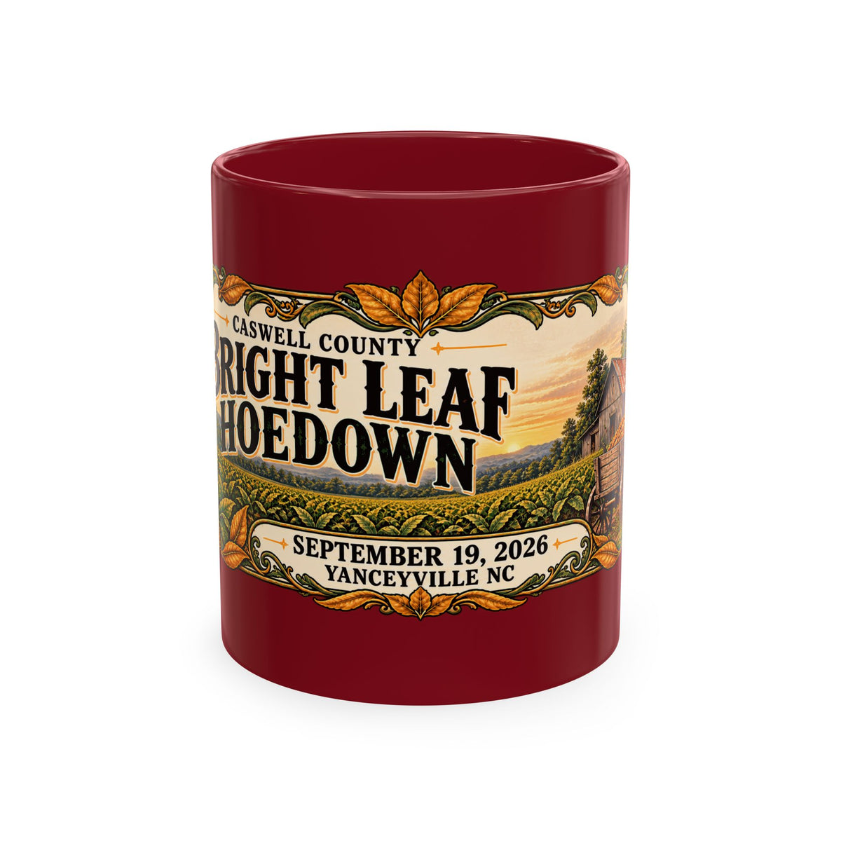 Bright Leaf Hoedown Ceramic Mug — Yanceyville NC Event Souvenir (Sept 19, 2026)