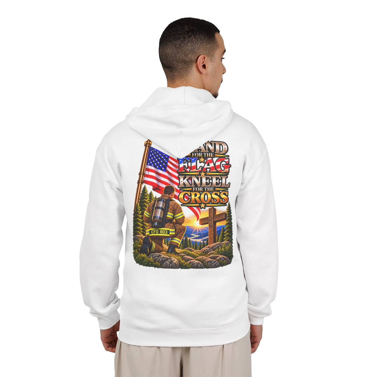 CFD 803 Firefighter Stand for the Flag, Kneel for the Cross - Hoodie_WM