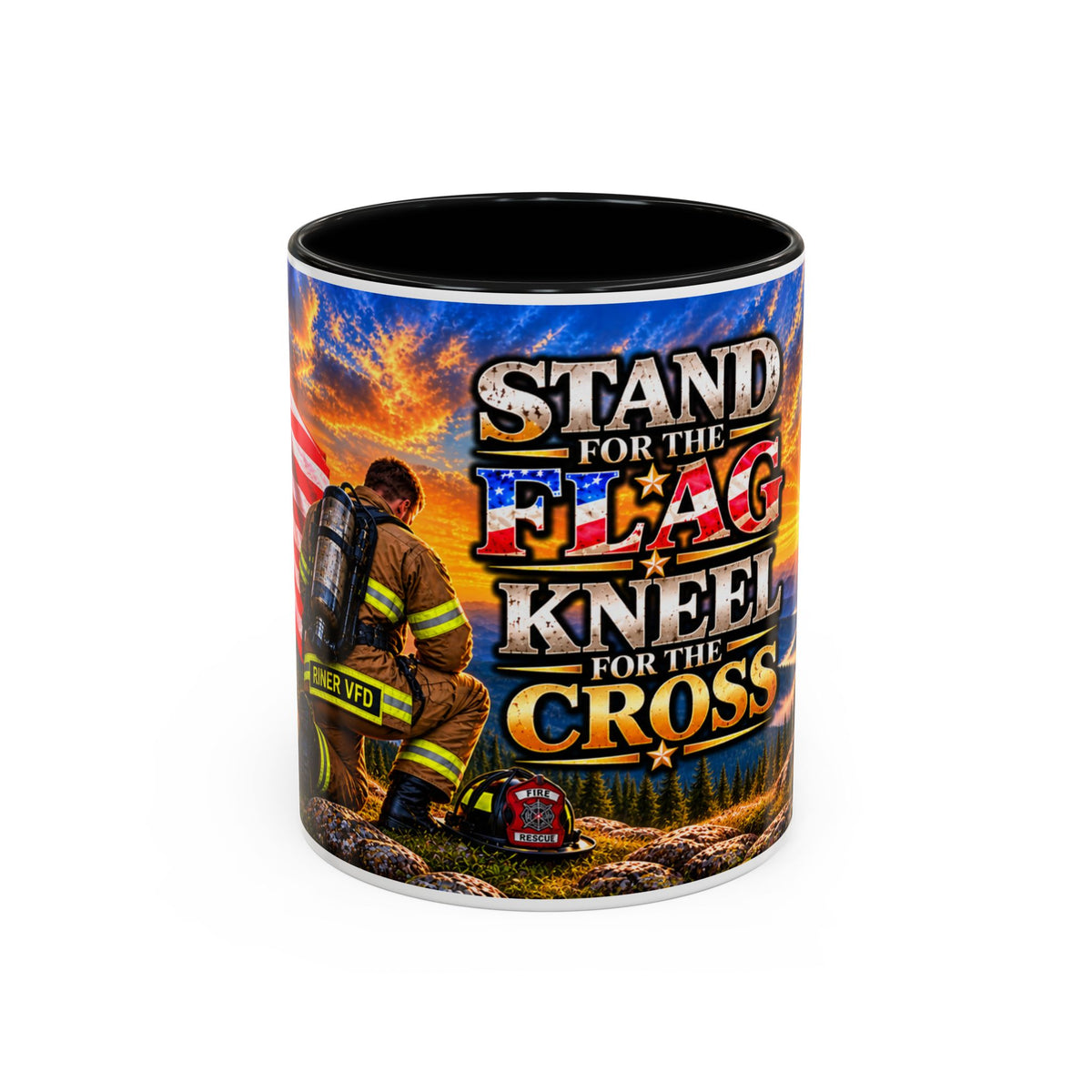 Riner_Firefighter_Stand for the Flag, Kneel for the Cross Coffee Mug_WM