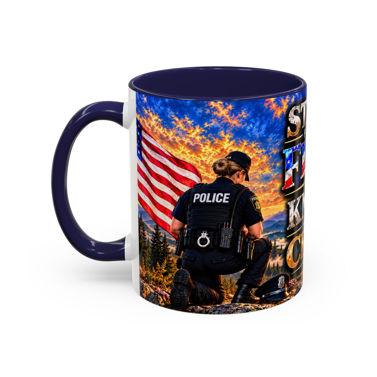 Coffee Mug - "Stand for the Flag, Kneel for the Cross" Police Officer Tribute 11oz or 15oz Mug_WF
