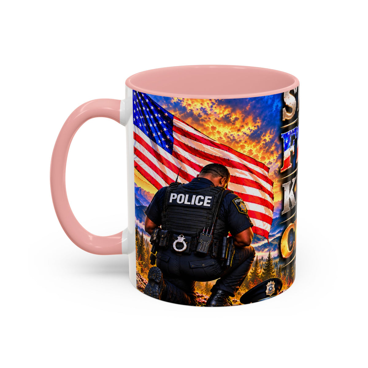 Coffee Mug - "Stand for the Flag, Kneel for the Cross" Police Officer Tribute 11oz or 15oz Mug