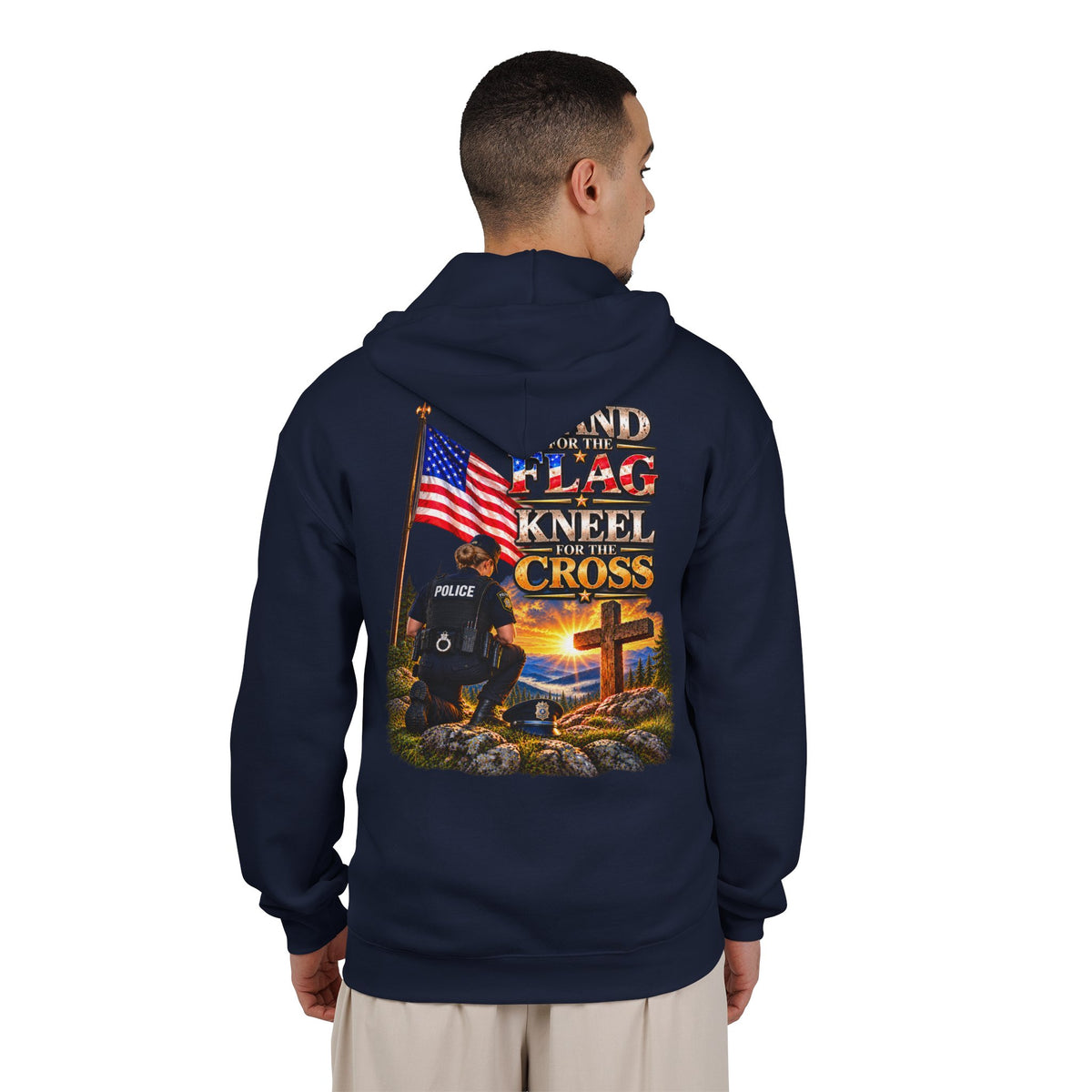Police Officer 3 Stand for the Flag, Kneel for the Cross - Hoodie