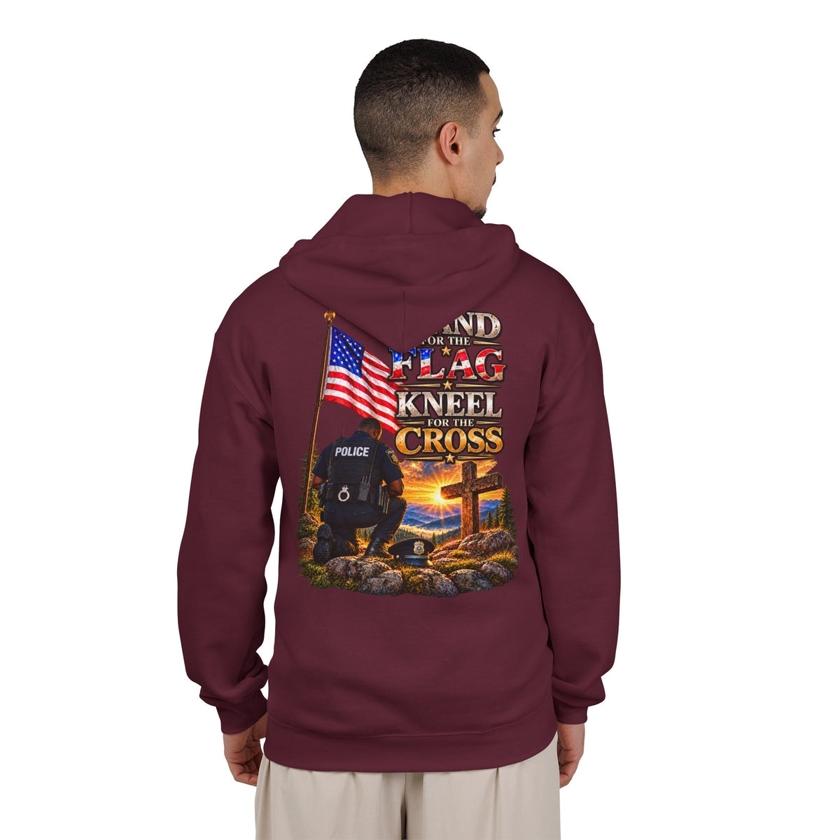 Police Officer 2 Stand for the Flag, Kneel for the Cross - Hoodie