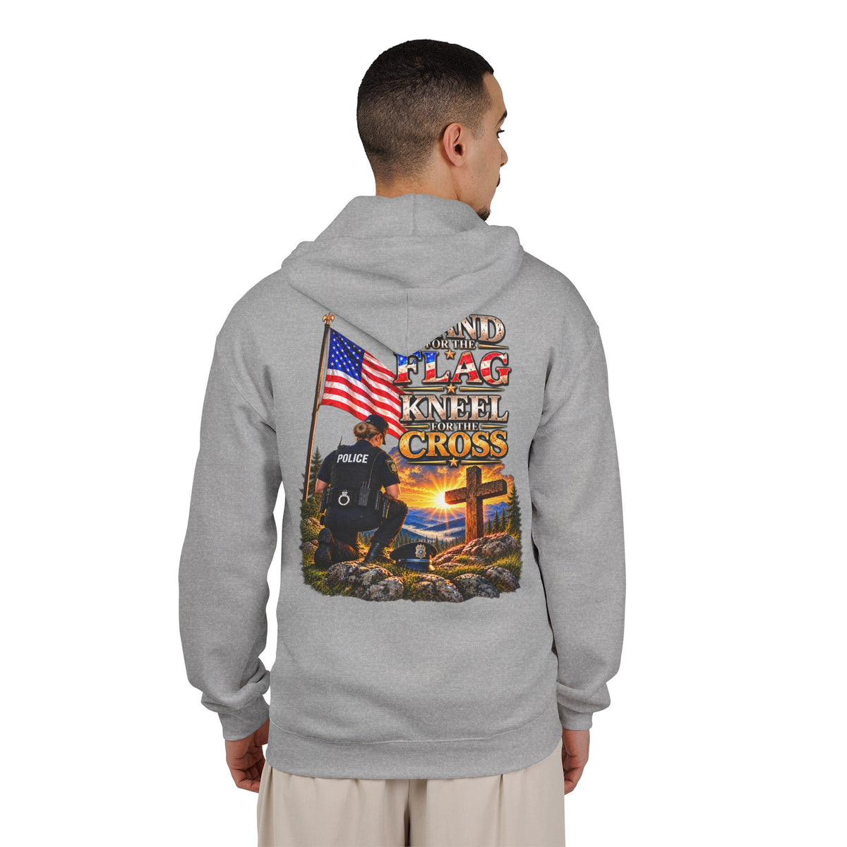 Police Officer 3 Stand for the Flag, Kneel for the Cross - Hoodie
