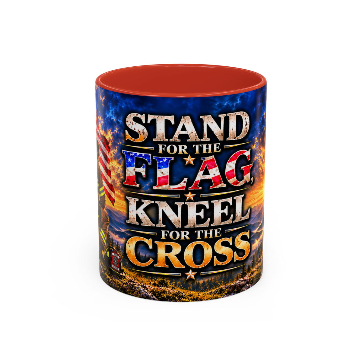 Firefighter Coffee Mug - "Stand for the Flag, Kneel for the Cross" Patriotic  Accent Mug