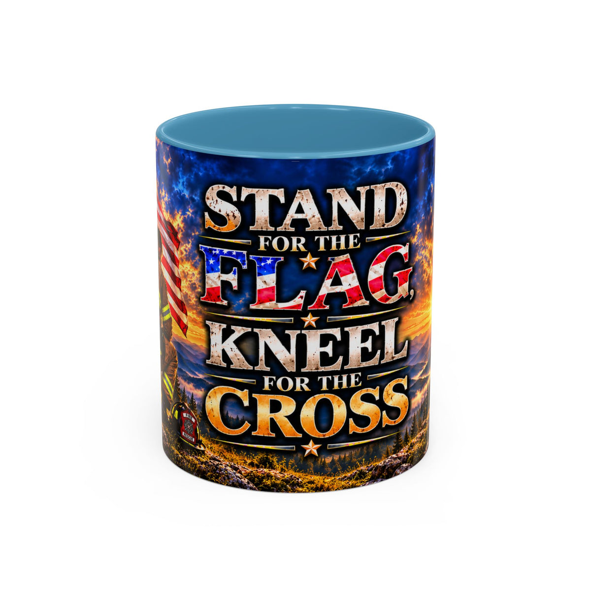 Firefighter Coffee Mug - "Stand for the Flag, Kneel for the Cross" Patriotic  Accent Mug