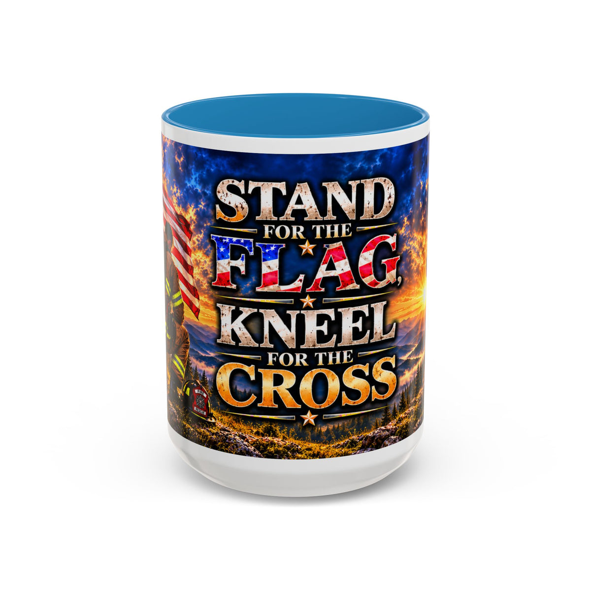 Firefighter Coffee Mug - "Stand for the Flag, Kneel for the Cross" Patriotic  Accent Mug