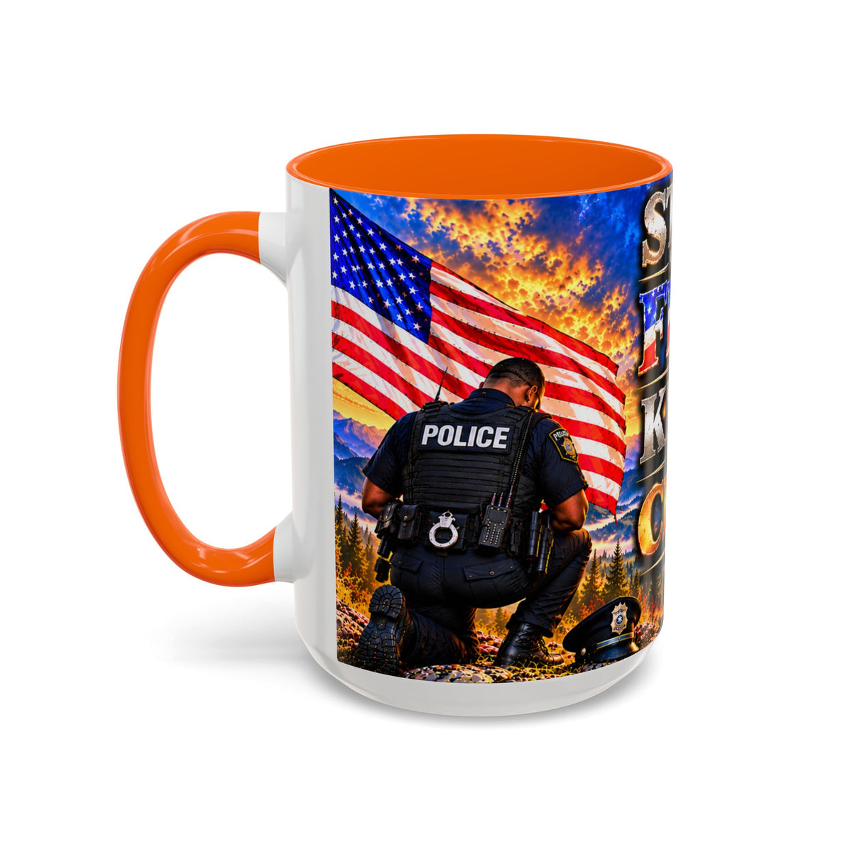 Coffee Mug - "Stand for the Flag, Kneel for the Cross" Police Officer Tribute 11oz or 15oz Mug
