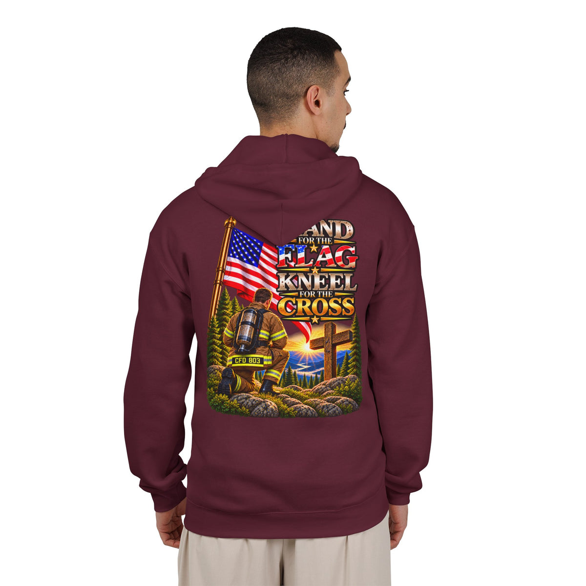 CFD 803 Firefighter Stand for the Flag, Kneel for the Cross - Hoodie_WM