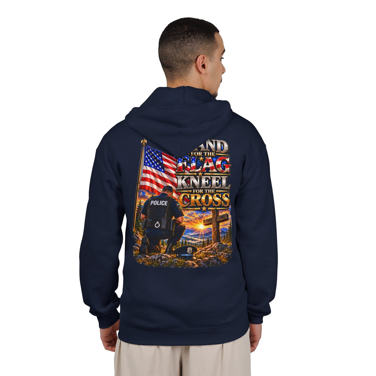 Police Officer Stand for the Flag, Kneel for the Cross - Hoodie