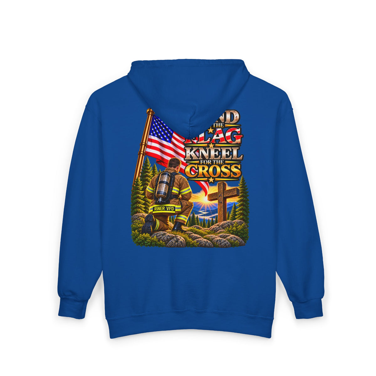 Riner VFD Firefighter Stand for the Flag, Kneel for the Cross - Hoodie_WM