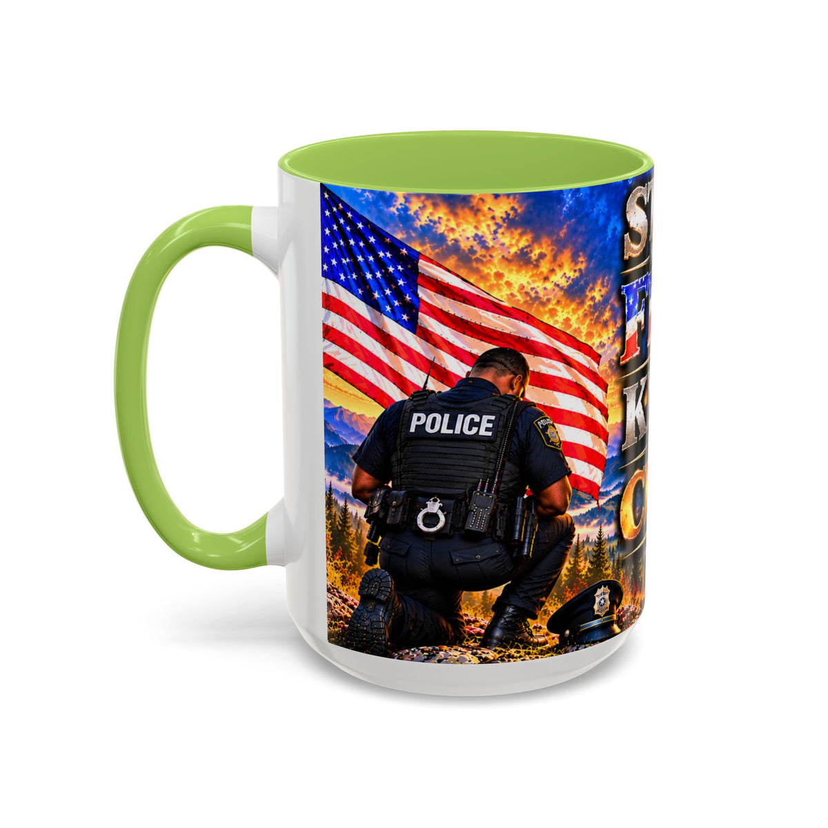 Coffee Mug - "Stand for the Flag, Kneel for the Cross" Police Officer Tribute 11oz or 15oz Mug