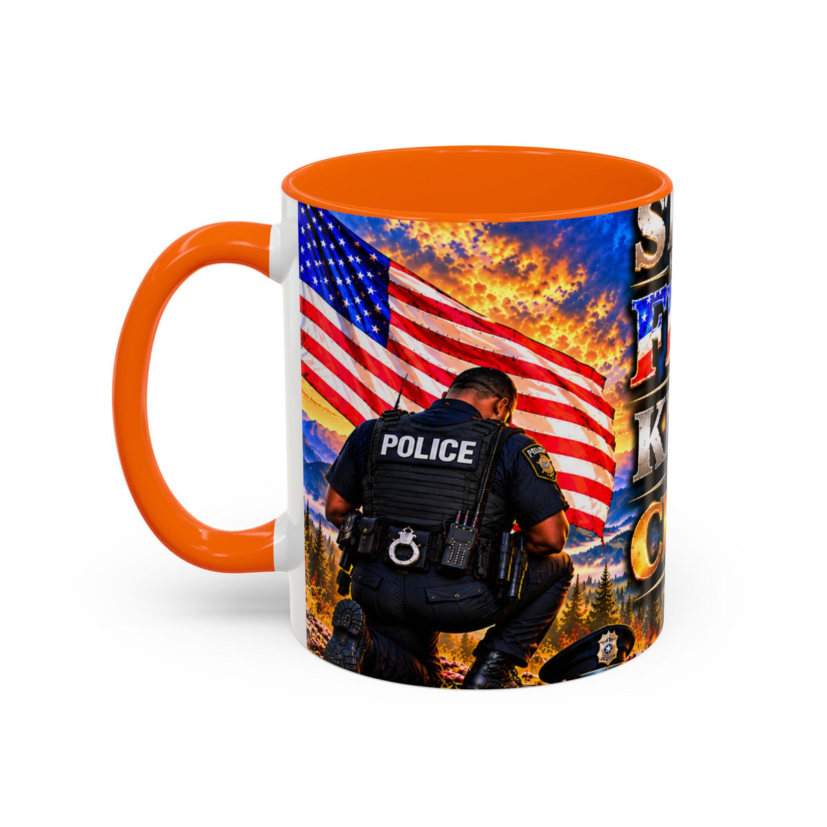 Coffee Mug - "Stand for the Flag, Kneel for the Cross" Police Officer Tribute 11oz or 15oz Mug