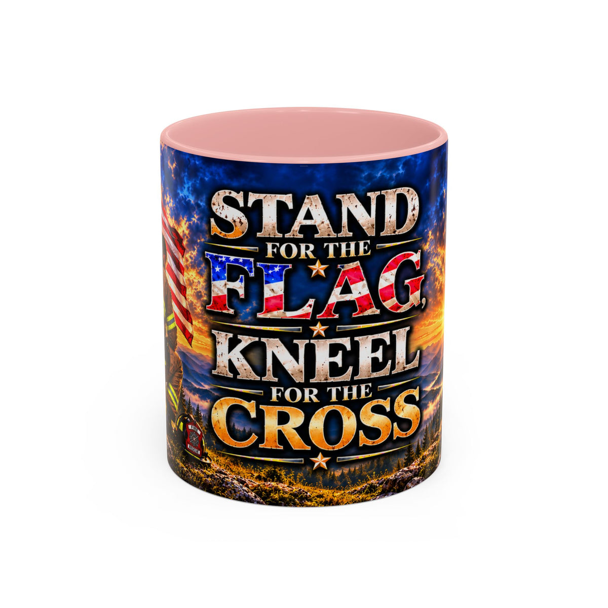 Firefighter Coffee Mug - "Stand for the Flag, Kneel for the Cross" Patriotic  Accent Mug
