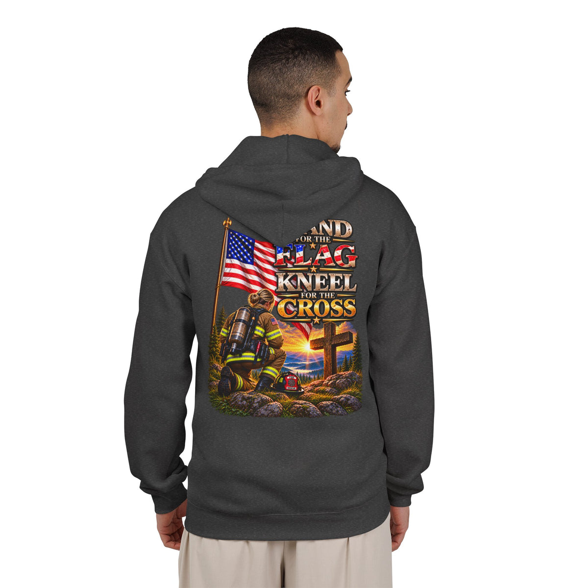 Firefighter 3 Stand for the Flag, Kneel for the Cross - Hoodie