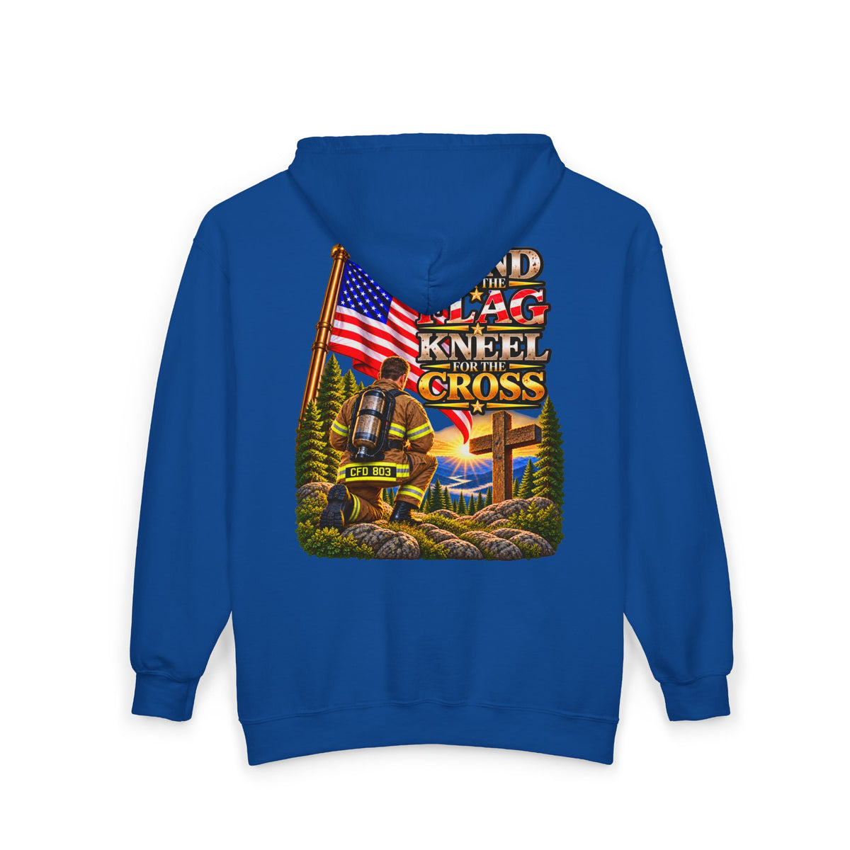 CFD 803 Firefighter Stand for the Flag, Kneel for the Cross - Hoodie_WM