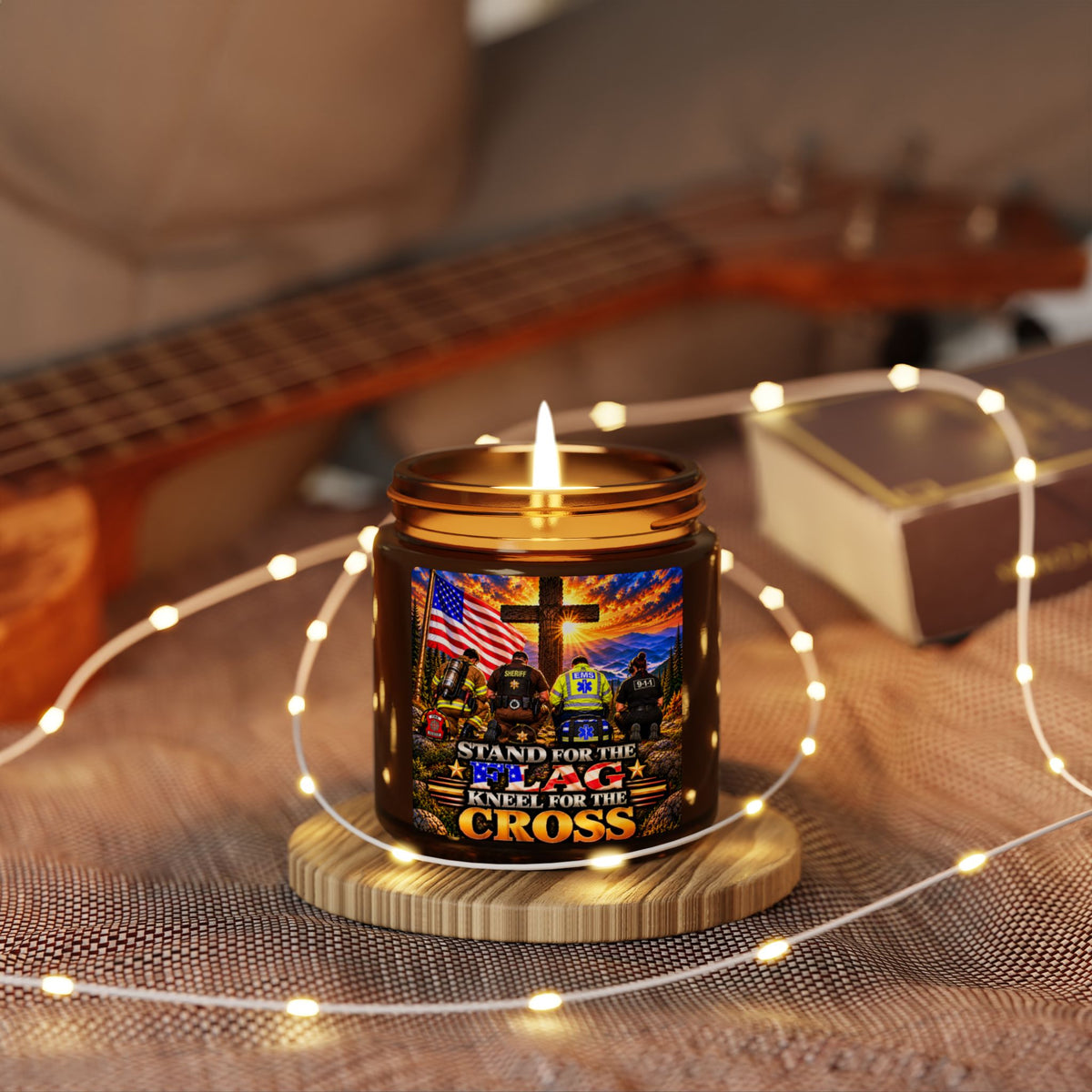 Soy Candle — "Stand For The Flag, Kneel For The Cross" (Amber Jar) First Responders