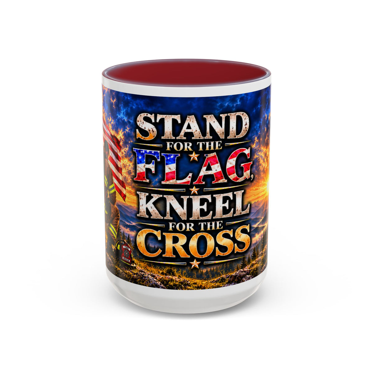 Firefighter Coffee Mug - "Stand for the Flag, Kneel for the Cross" Patriotic  Accent Mug