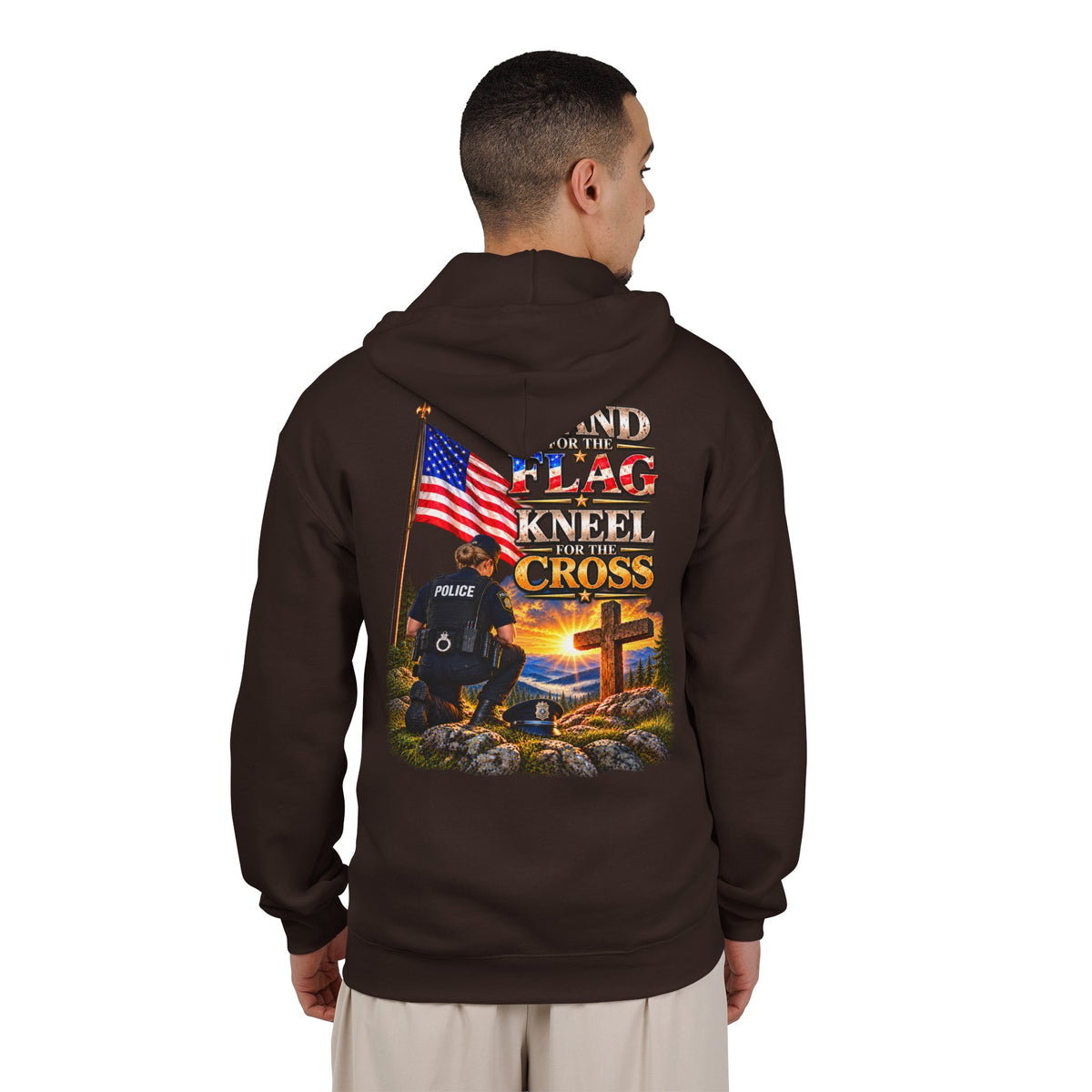 Police Officer 3 Stand for the Flag, Kneel for the Cross - Hoodie