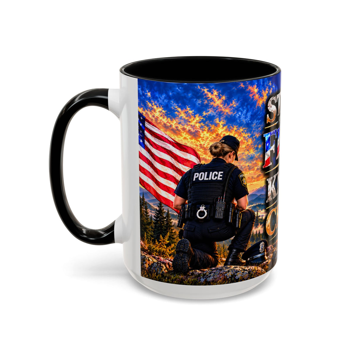 Coffee Mug - "Stand for the Flag, Kneel for the Cross" Police Officer Tribute 11oz or 15oz Mug_WF