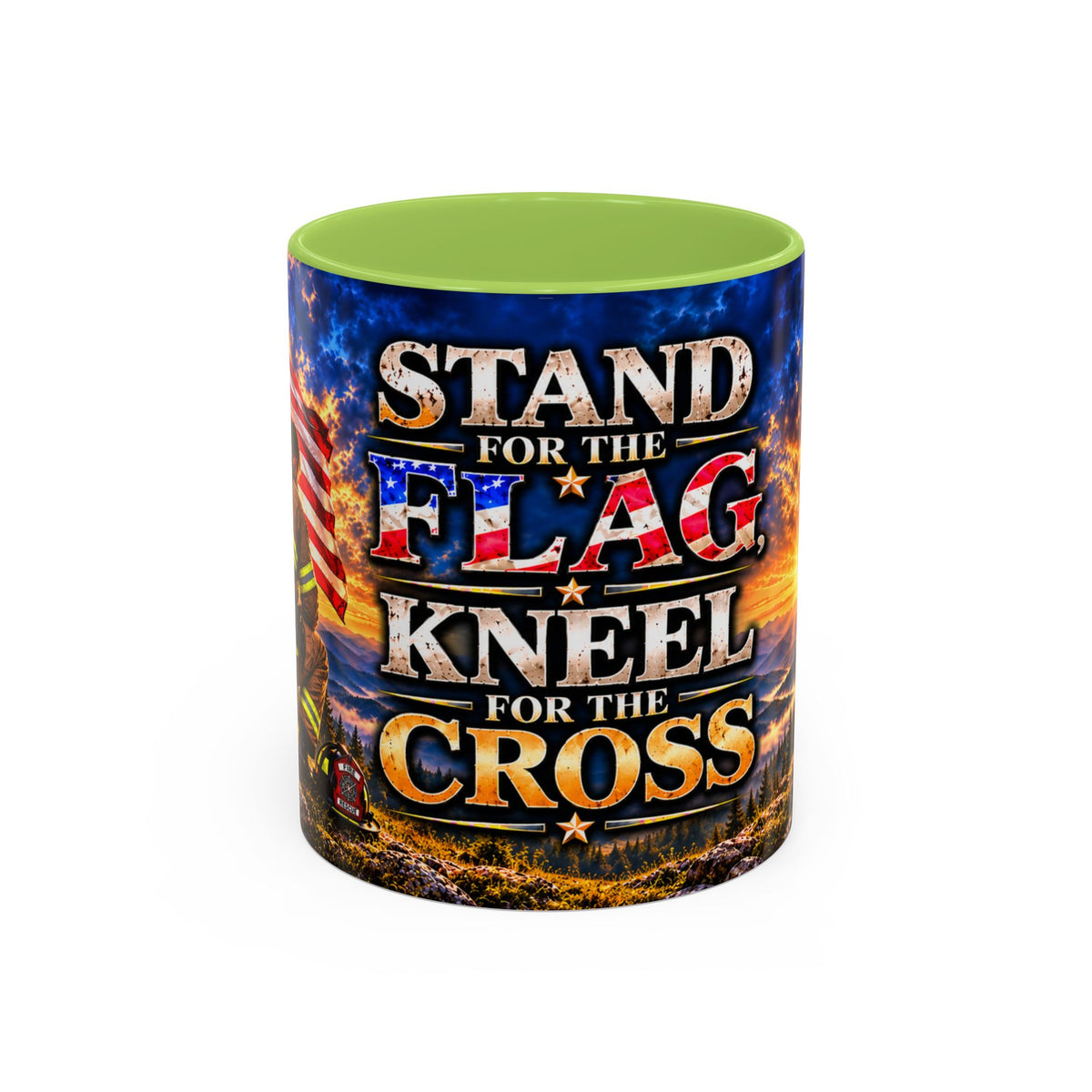 Firefighter Coffee Mug - "Stand for the Flag, Kneel for the Cross" Patriotic  Accent Mug