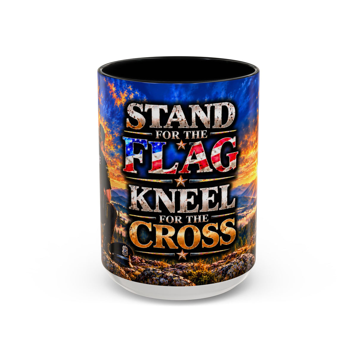 Coffee Mug - "Stand for the Flag, Kneel for the Cross" Police Officer Tribute 11oz or 15oz Mug_WF