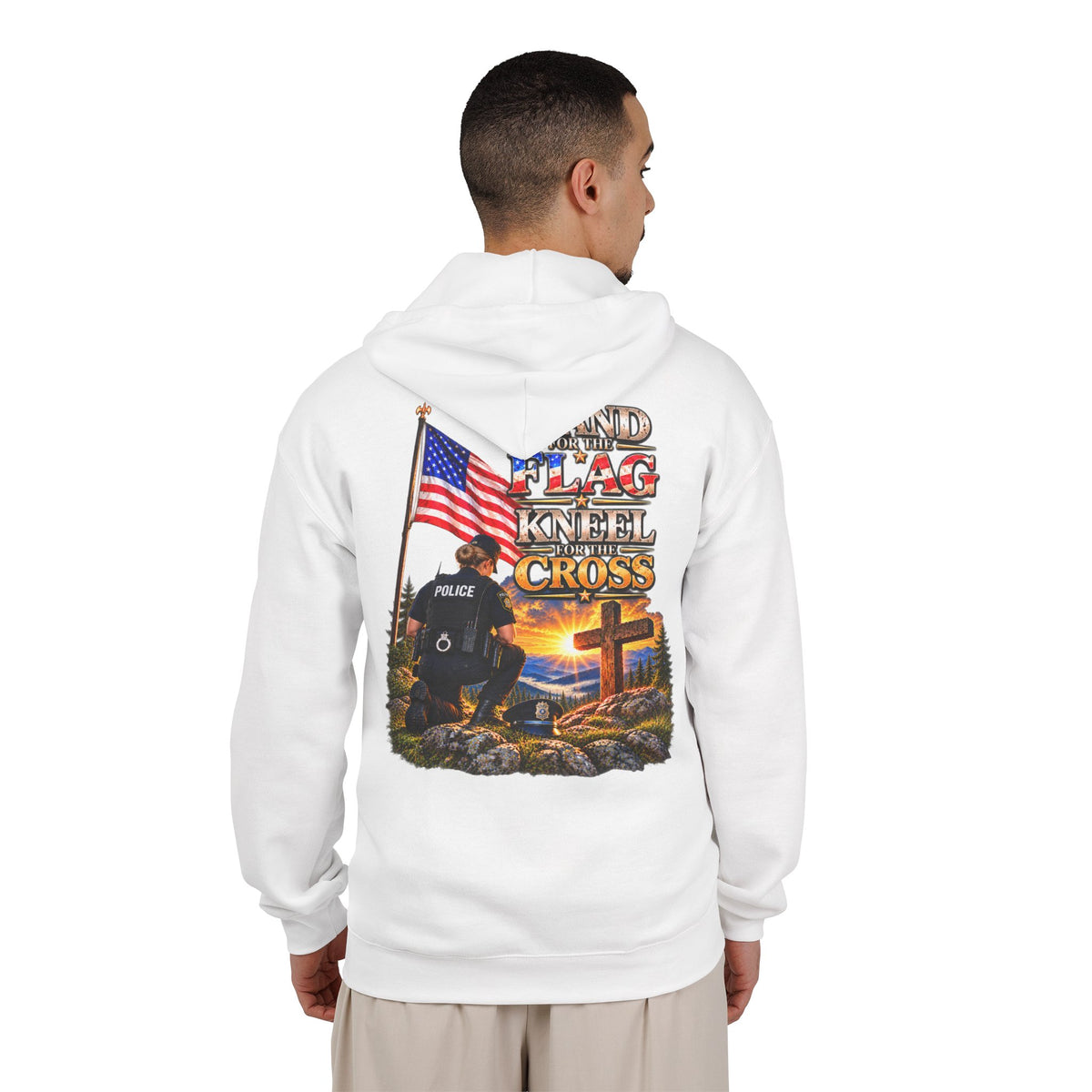 Police Officer 3 Stand for the Flag, Kneel for the Cross - Hoodie