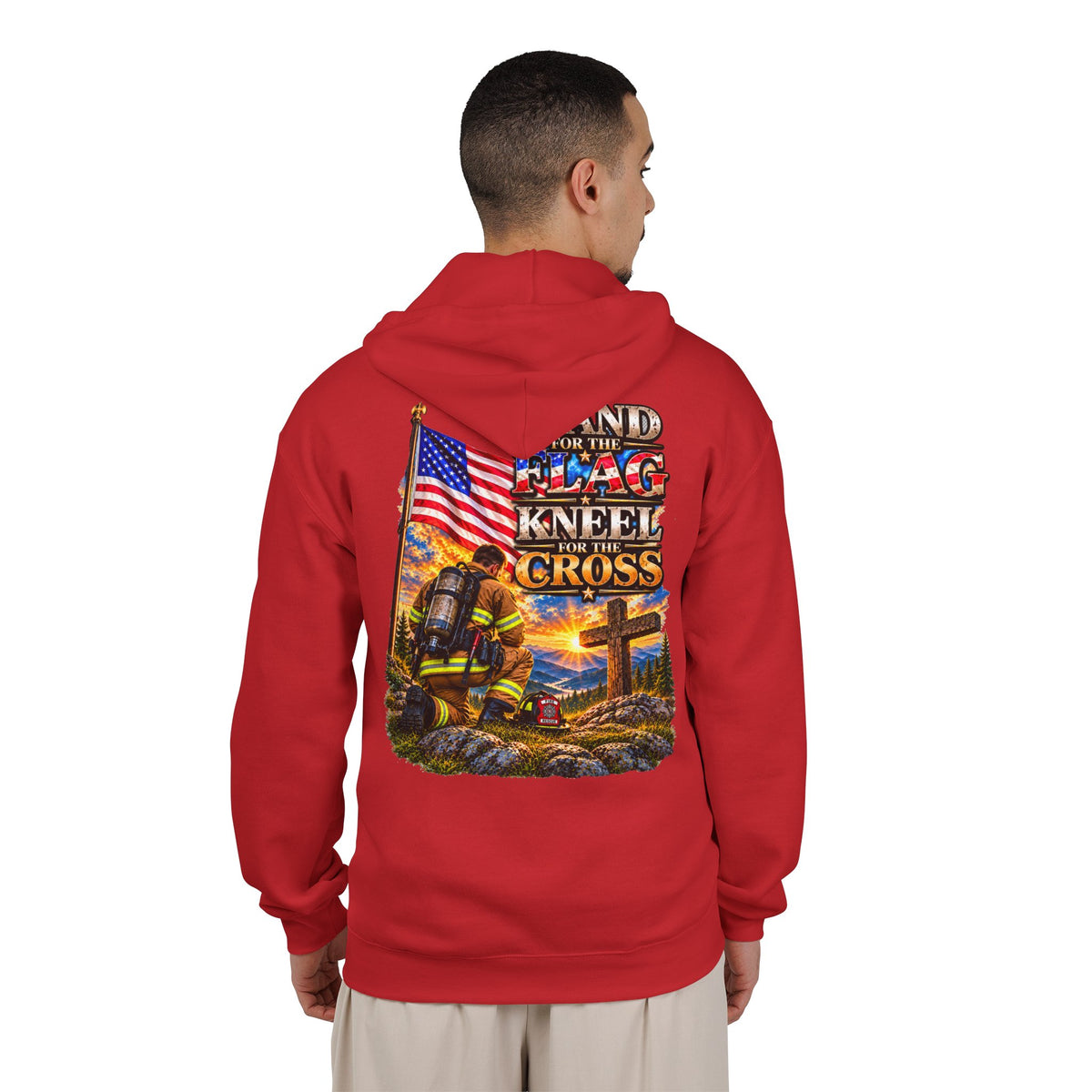 Firefighter Stand for the Flag, Kneel for the Cross - Hoodie