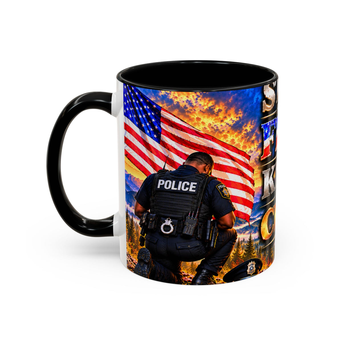 Coffee Mug - "Stand for the Flag, Kneel for the Cross" Police Officer Tribute 11oz or 15oz Mug