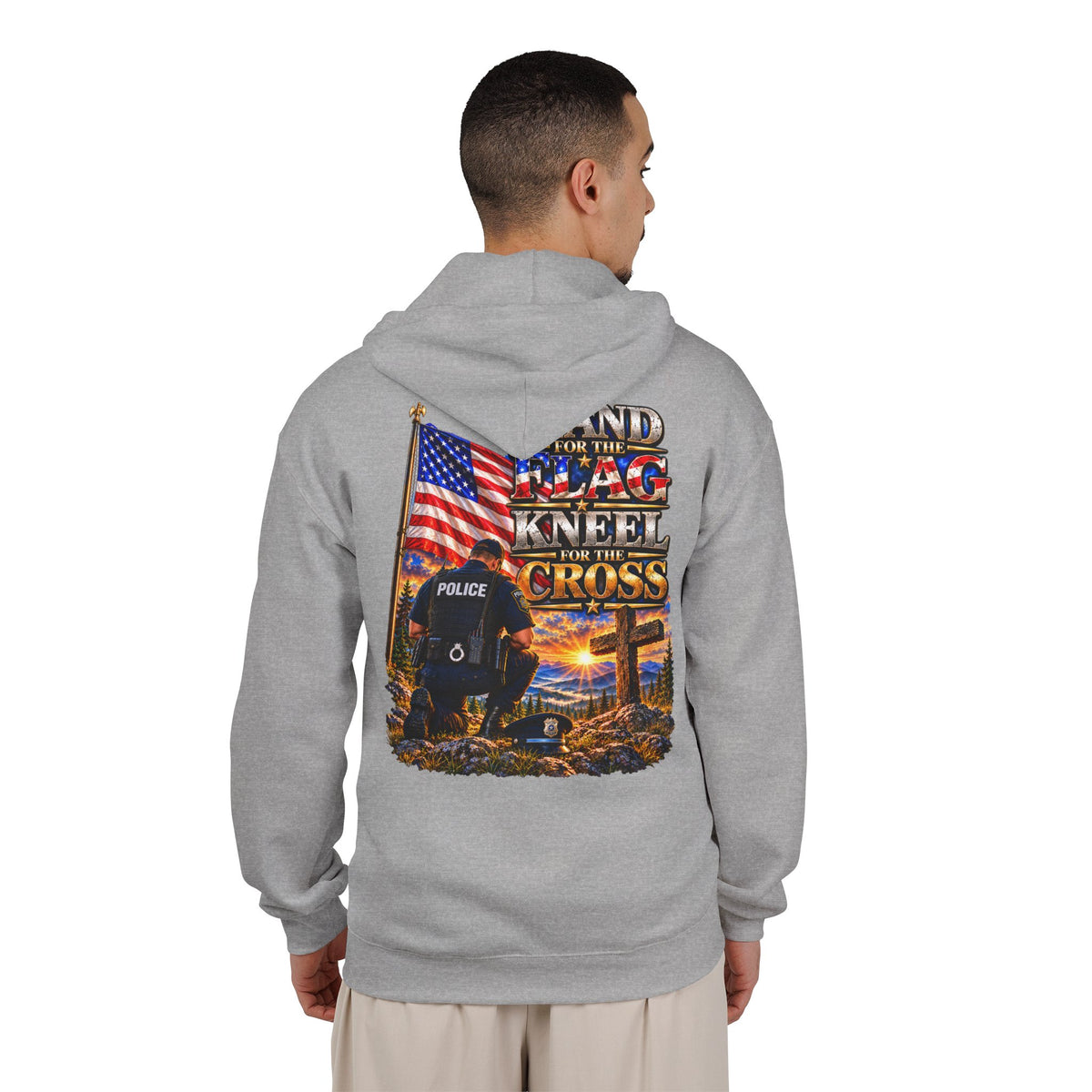 Police Officer Stand for the Flag, Kneel for the Cross - Hoodie