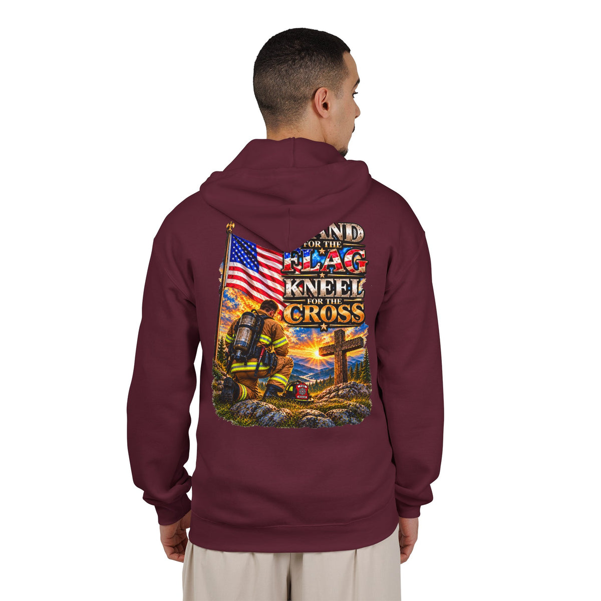 Firefighter Stand for the Flag, Kneel for the Cross - Hoodie
