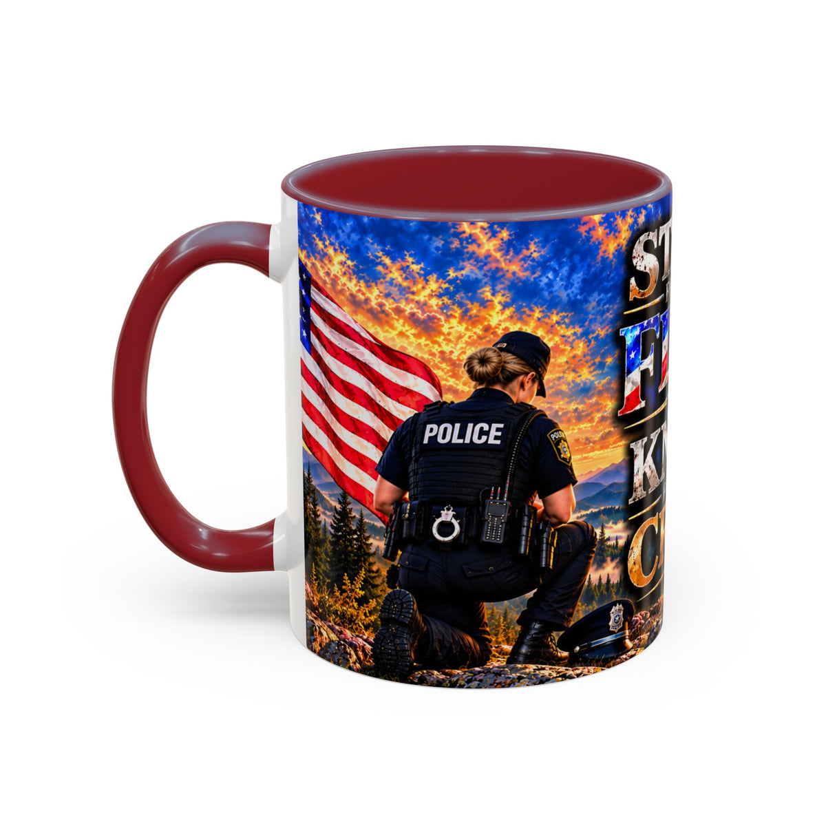 Coffee Mug - "Stand for the Flag, Kneel for the Cross" Police Officer Tribute 11oz or 15oz Mug_WF