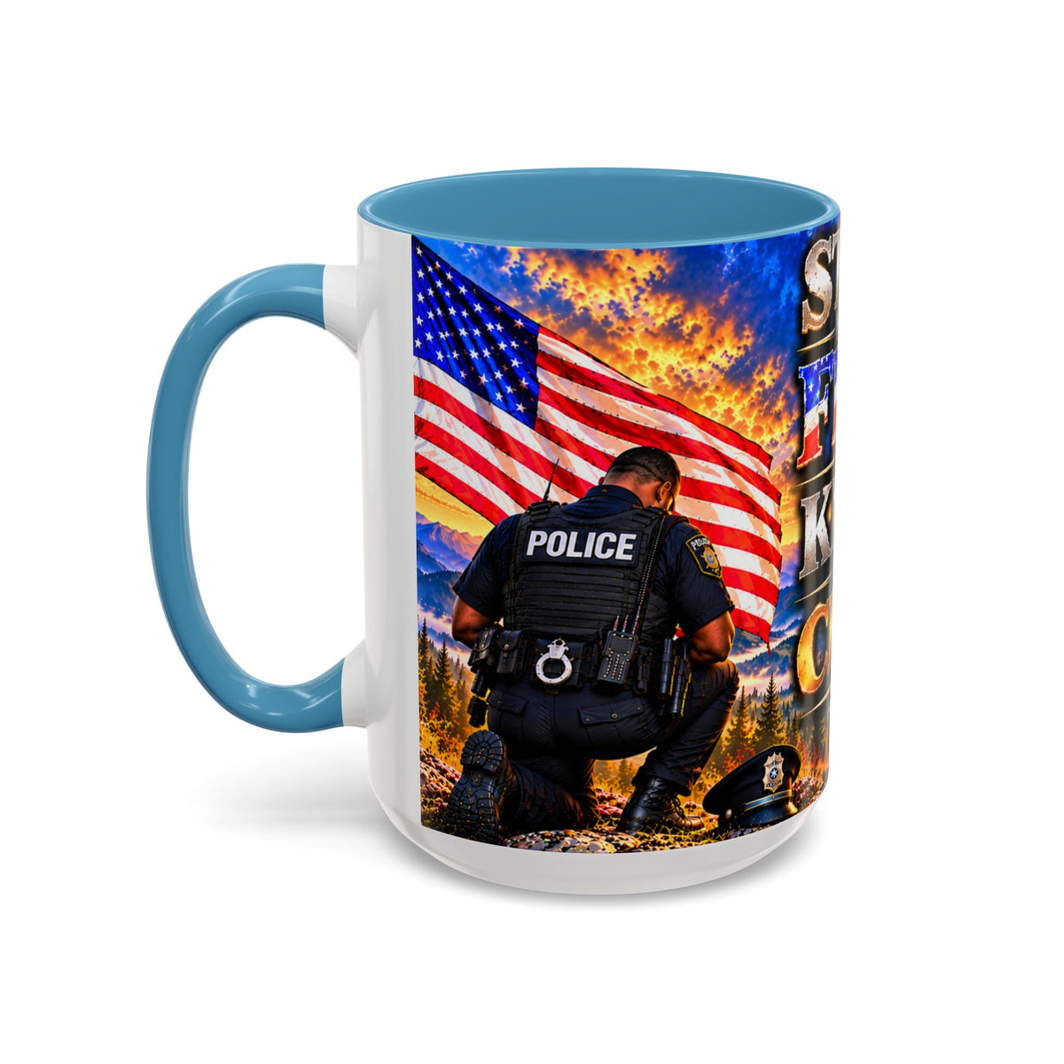 Coffee Mug - "Stand for the Flag, Kneel for the Cross" Police Officer Tribute 11oz or 15oz Mug