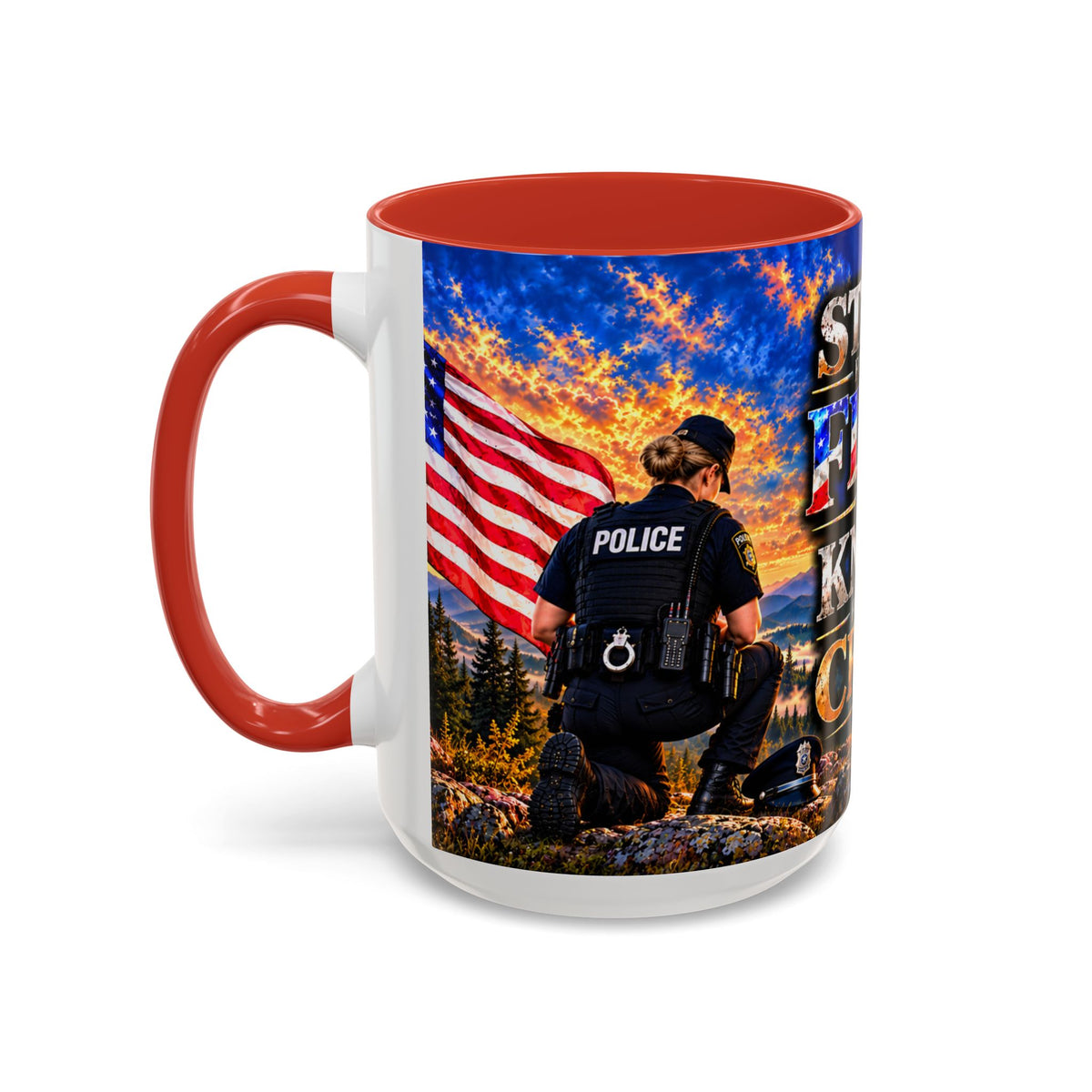 Coffee Mug - "Stand for the Flag, Kneel for the Cross" Police Officer Tribute 11oz or 15oz Mug_WF
