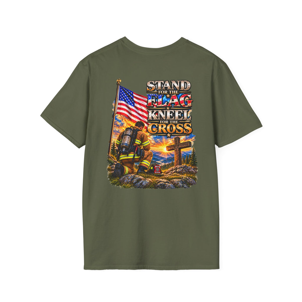 Firefighter Stand for the Flag, Kneel for the Cross